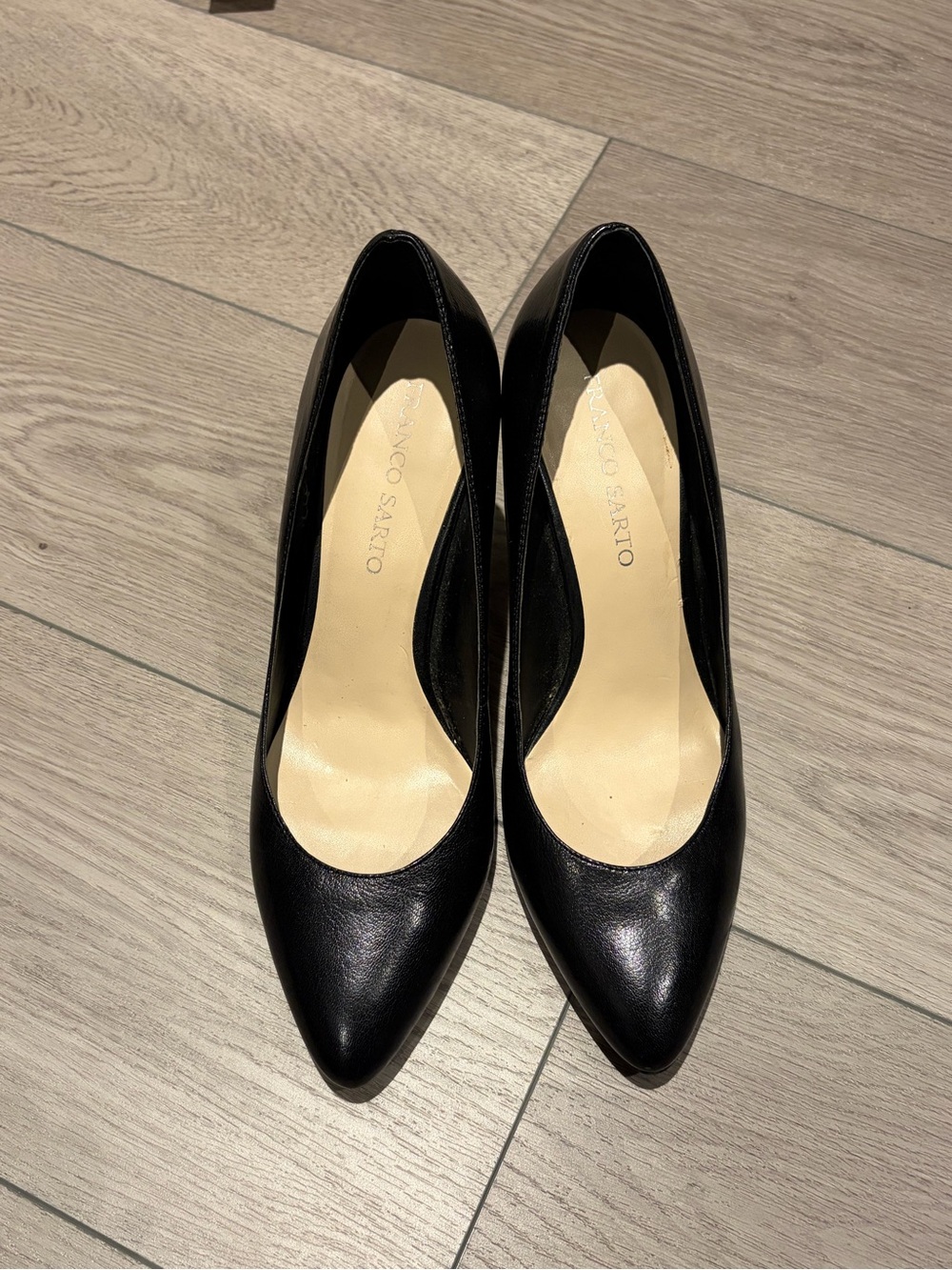 Franco Sarto Black Leather Pointed Toe Pumps
